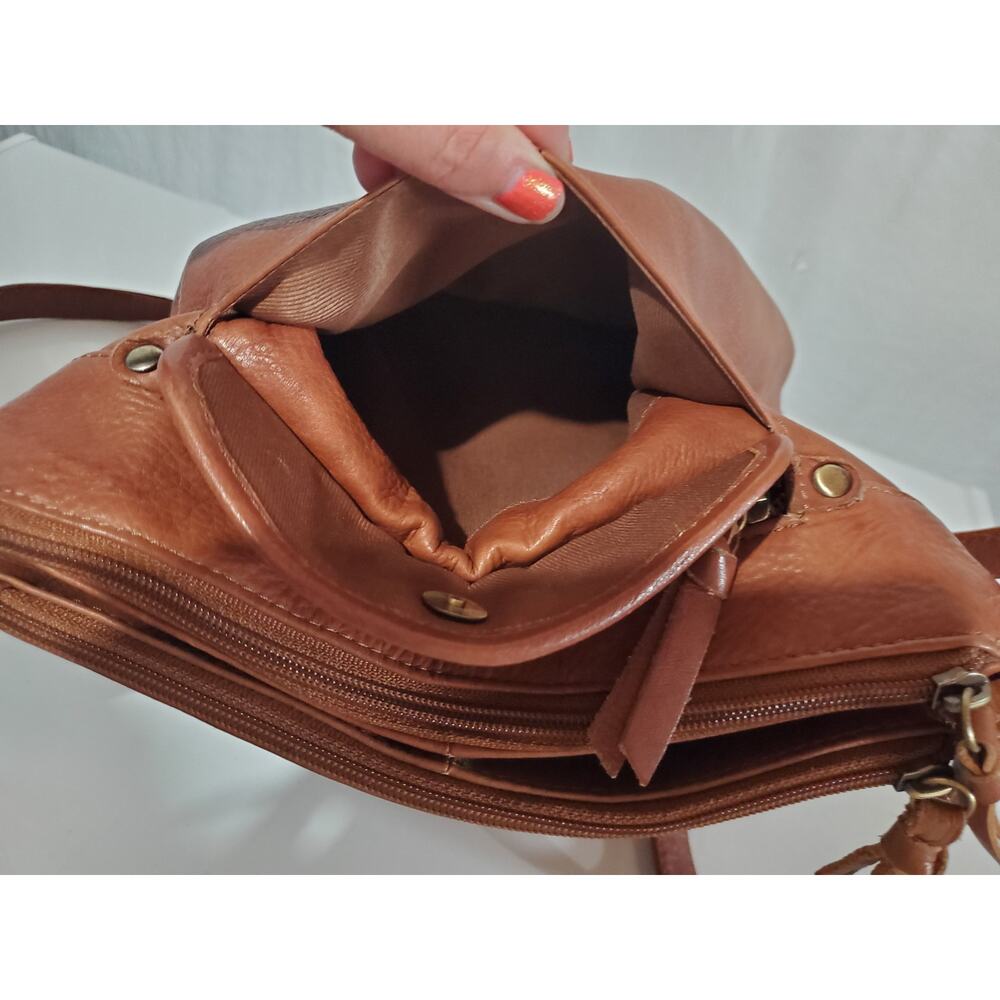 Great American Leatherworks Crossbody Bag Brown 100% Cow Hide Multi Compartment - Picture 10 of 16